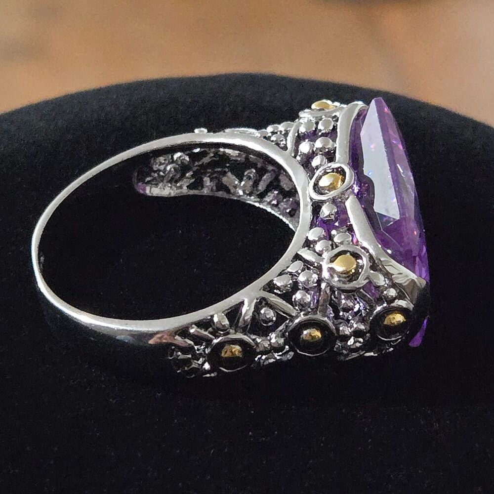 Vintage 18KGE Purple CZ Statement Ring – Size 10 - Picture 6 of 10